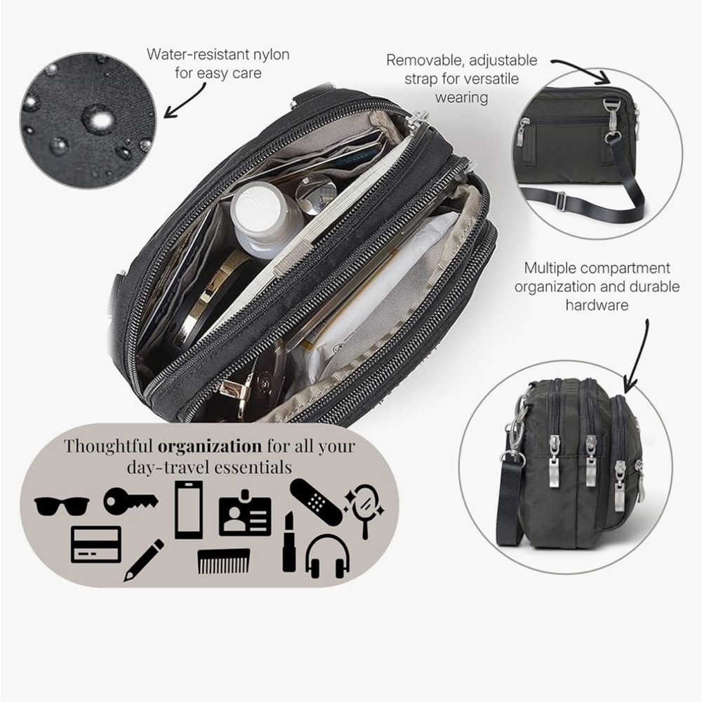 Baggallini triple zipper convertible crossbody bag fanny pack black - Picture 8 of 9